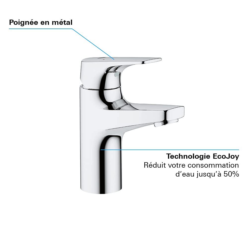Grohe Bauflow Robinet lave-mains, Taille XS, corps lisse, 20575000, 23752000