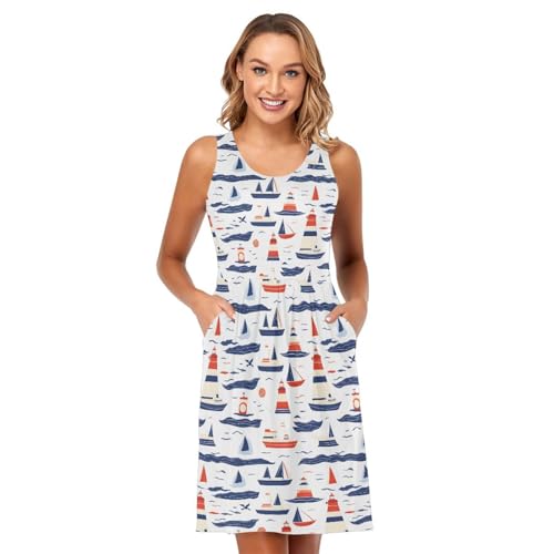 Image of ALAZA Women's Summer Dress Sun Dress Sleeveless with Pockets