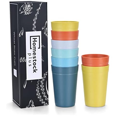 16 Oz Tumbler Cups, Unbreakable Stackable Water Drinking Cup, Light Weight Tumblers for Juice Smoothies Milk Water, BPA Free E-Co Friendly Microwave Dishwasher Safe Wheat Straw Cups【Set of 8】 Cover