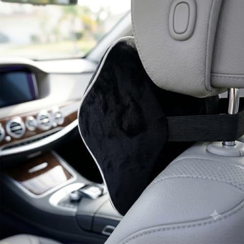 Image of Large Orthopedic Car Neck Rest Pillow for Relieving Neck Pain | Extra Comfort Support for Greater Head-to-Seat Gaps | Memory-Active Foam Cervical Headrest Cushion for Driving (Black)