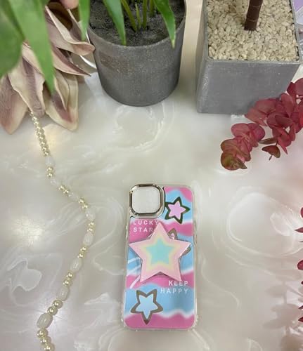 Image of COVERLY for iPhone 14 Plus 3D Luxury Happy Star Resin Phone Holder Case,Trendy Mirror Pop Cute Makeup Art Retro Colorful Phone Stand Love Heart Doll Cutest Cover for Apple iPhone 14 Plus