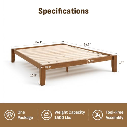 Image of Softa Mikor Queen Japanese Joinery Bed Frame, Solid Rubberwood, 1500 Lbs Heavy Duty Slats Support, SGS Certified, 15-Min No-Tool Assembly, Noise-Free, Under-Bed Storage, No Box Spring Needed