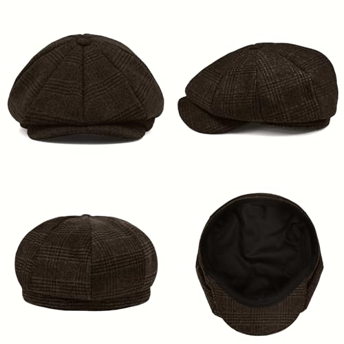 Image of KUJUHA Wool Newsboy Cap for Men Flat Irish Cabbie Ivy Gatsby Newsboy Driving Hat Hunting Cap