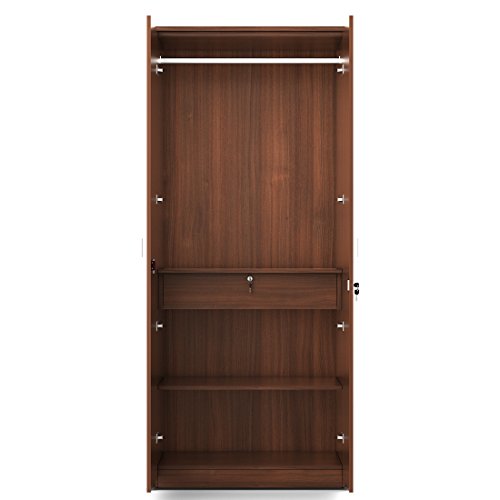 Image of Spacewood Value Wardrobe | 3 Year Warranty | Almirah, Cupboard, Almari, 2 Door Wardrobe with Mirror, 1 Drawer (1 Lock Drawer) and 1 Hanging Space|Engineered Wood| Walnut Rigato