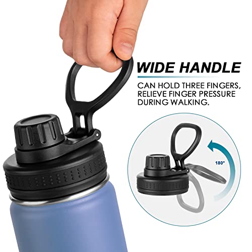 Image of koodee Water Bottle 2 Pack 16 oz Stainless Steel Vacuum Insulated Wide Mouth Sports Water Bottle with Leakproof Spout Lid (Purple-Royal Blue)
