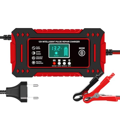 Carregador de Bateria Inteligente 12V, Display Digital, Bivolt, para Carro, Moto e Caminhão, com Proteção Contra Superaquecimento
