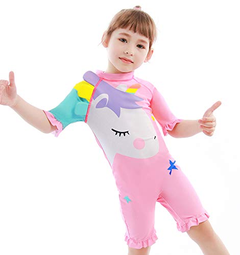 Baby Toddler Girls Unicorn Swimsuits One Piece Swimwear Bathing Suits Rash Guard UPF 50+ (Pink Star Unicorn, 2-3 Years)