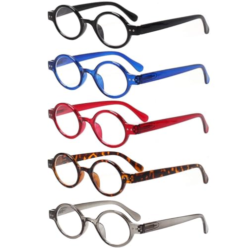 JOSCHOO 5 Pack Retro Round Reading Glasses