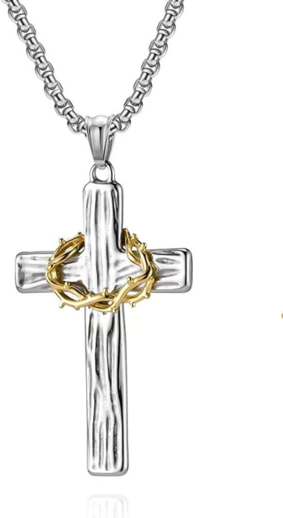 MOOSKI Cross Necklace for Men - 316L Stainless Steel Religious Crucifix Pendant with Adjustable 22"+2" Rolo Chain,Silver/Black Christian Jewelry Gift