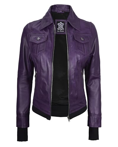 Image of Womens Leather Jacket with Detachable Hood - Real Lambskin Bomber Jacket Thumbholes Women