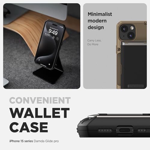 VRS DESIGN Damda Glide Pro Phone Case Designed for [iPhone 15], Sturdy Semi Auto Wallet [4 Cards] Card Holder Case Compatible with iPhone 15 Case (2023) Khaki by VRS DESIGN - Used condition - CA$17.58