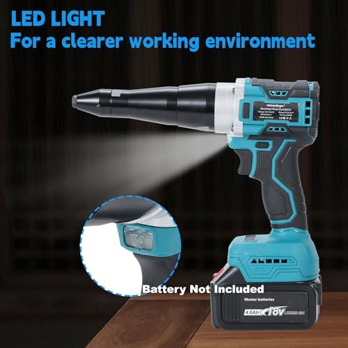 Heimerdinger Brushless Cordless Rivet Gun Compatible with Makita 18V Battery (Not Included), 12000N Pulling Force, for 1/8" 5/32" 3/16" Rivets, LED Light, Auto Reverse by Heimerdinger - Image 5