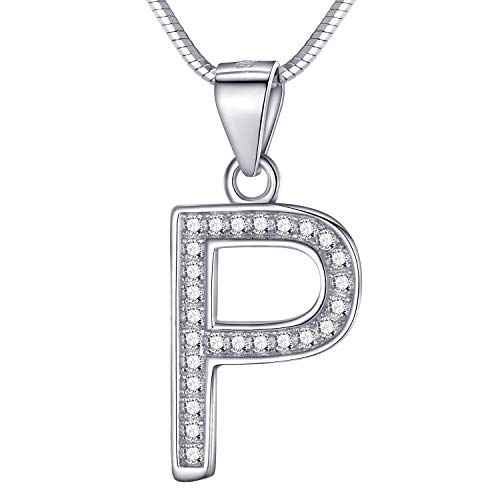 Morella Mujeres Collar de Letras Collar y Colgante Letra P de 925 Plata de Ley rodio Plateado 45 cm Longitud Cover