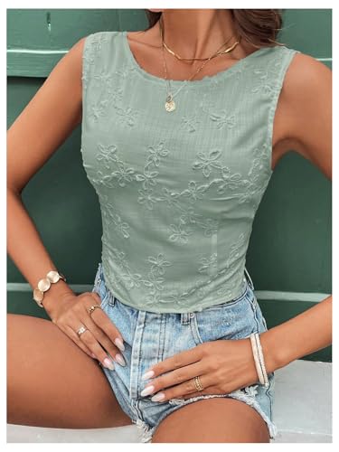 SweatyRocks Women's Tie Back Crop Tank Top Crew Neck Sleeveless Tops4