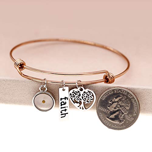 Image of Uloveido Stainless Steel Tree of Life Bangle Mustard Seed Pendant Faith Cuff Bracelet Gifts for Women Teen-Girls Y639