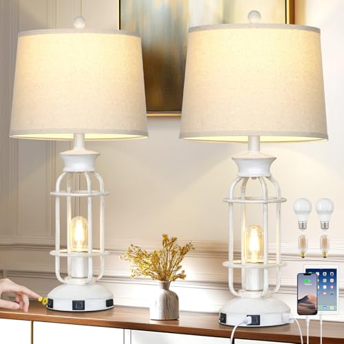 28" Vintage Table Lamps with USB C+A Ports & Outlet,