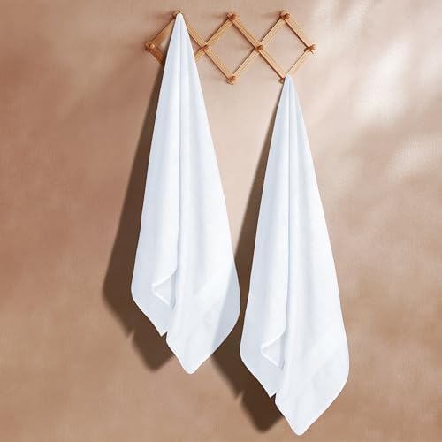 GLAMBURG Premium Cotton Oversized 2 Pack Bath Sheet 35x70-100% Pure Cotton - Ideal for Everyday use - Ultra Soft & Highly Absorbent - Machine Washable - White