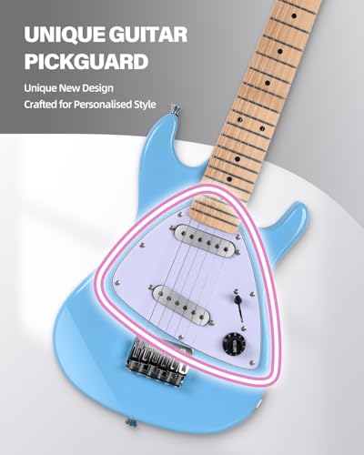 Image of Winzz 30 Inch Kids Electric Guitar Beginner Kit, Junior 1 /4 Size Mini Electric Guitar for Children Complete Stater Set with Amp, Gloosy Blue Colour