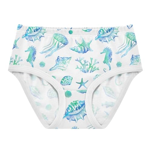 Girls Underwear Soft Cotton Tropical Fish Seashells Kids Panties in Sizes 2/3t, 4t, 5t, 6 and 8