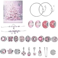 Nombres En Pulseras Calendario de Adviento de pulseras de bricolaje 2023, kit de fabricación de joyas de 24 días de Adviento para niñas, pulsera de abalorios, regalo de cuenta regresiva, con 22 accesorios de pulsera rosa