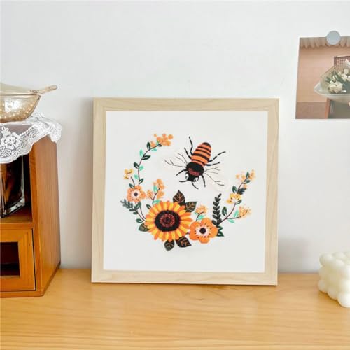 Image of Esffaci Embroidery Starter Kit for Adult Beginners - Bee Flower Pattern Hand Embroidery Set with Cloth Hoop, Needle, Threader, Floss and Instructions