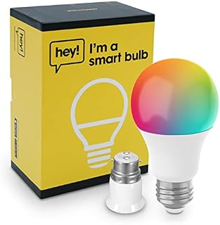 hey! Smart Bulb  Dimmable, Colour Changing LED E27 Smart Bulbs with B22 Bayonet Adapter, Works with Alexa/Google Home, 220V  240V, 9W A+ Energy Rating, App Controlled (2 Pack) (1 Pack)