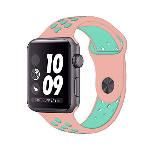 MARGOUN for Apple Watch Band 41mm 40mm 38mm Soft Silicone Sport Band Replacement Wrist Strap Compatible for iWatch Apple Watch Series 7/SE/6/5/4/3/2/1,Nike+,Sport,Edition (pink green)
