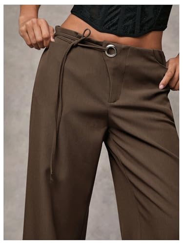 Women's Wide Leg Dress Pants Drawstring Eyelet Baggy Business Work Long Pants Trousers4