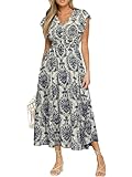 BerryGo Floral Wedding Guest Dress - Casual Summer Maxi Boho Long Dresses for Women Navy Floral S