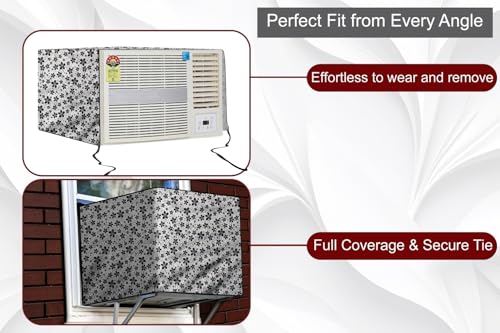 Image of The Furnishing Tree Window AC Cover for 1.5 Ton capacity PVC Waterproof and Dustproof Floral pattern grey