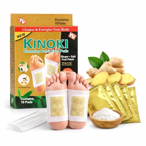 LISHER Kinoki Detox Foot Pads - Ginger & Salt Adhesive Patches for Foot Care, Body Cleansing, Pain Relief, Relieve Stress, Relaxation | Organic Natural Ingredients (Gold, Pack Of 01 (05 Pair))