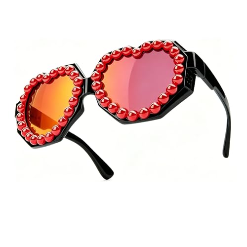 Image of laureles Fashion Pearl Heart Shaped Goggle Y2K Sunglasses Women One Piece Oversized Love Sun Glasses Men