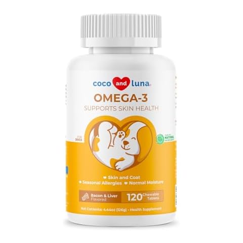 Omega 3 Fish Oil for Dogs - 120 Chewable Tablets - with Omega 6, Omega 9, Vitamin E for Dog Shedding, Itchy, Dry Skin, Joint & Heart Support Cover
