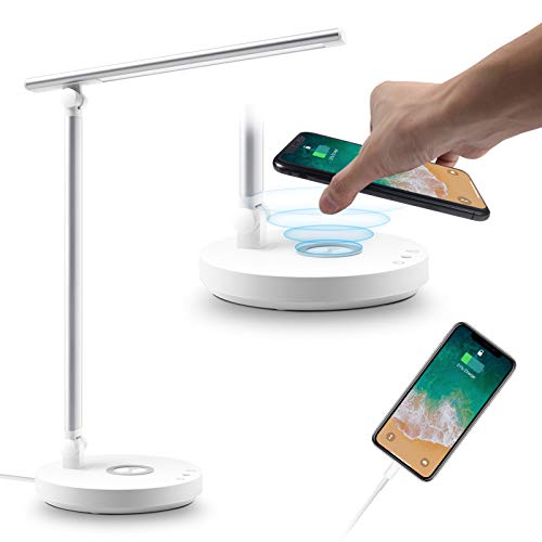 Bright Led Desk Lamp, Wowtome Wireless Charging Lamp, Led Computer Desk Lamps with Usb Wireless Charger, Touch Control, Auto Timer, Silvery