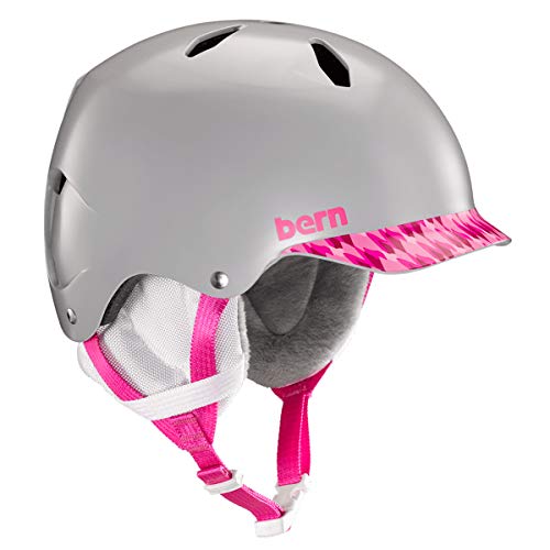 BERN - Kids Winter Bandito Snow Helmet, Satin Grey with Pink Brim, S/M