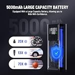 LEXIN P5 Gonfleur de pneus Portable Air Compresseur, 150PSI Pompe à pneus électrique avec jauge, LED lampe & 5000mAh Batterie intelligente Air Pompe pour motos, voitures, vélos & Scooters, alliage d'aluminium
