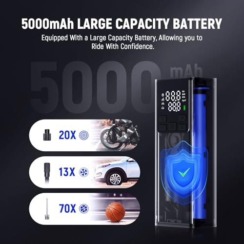 Image of LEXIN P5 Tire Inflator Portable Air Compressor, 150PSI Electric Air Pump for Car Tires, 5000mAh Rechargeable Tire Inflator with Digital Pressure Gauge & Auto Shut-Off for Car, Motorcycle, Bike & Ball