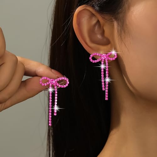 Black Bow Earrings for Women Trendy Black Earrings Rhinestone Dangling Sparkly Wedding Earings for Brides Bow Jewelry3