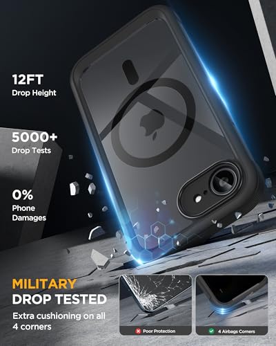 Image of miracase for iPhone 17e & 16e Case with Built-in Private Screen Protector, [Magnetic with MagSafe] Full-Body Phone Cover Military Drop Proof 17 E / 16 E Bumper 6.1 inch, Black
