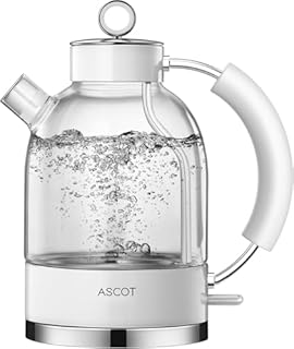 ASCOT Electric Kettle, Glass Electric Tea Kettle, Gift for Man/Women/Family, 1.5L Glass Tea Heater & Hot Water Boiler, BPA-Free, Auto Shut-Off and Boil-Dry Protection (White)