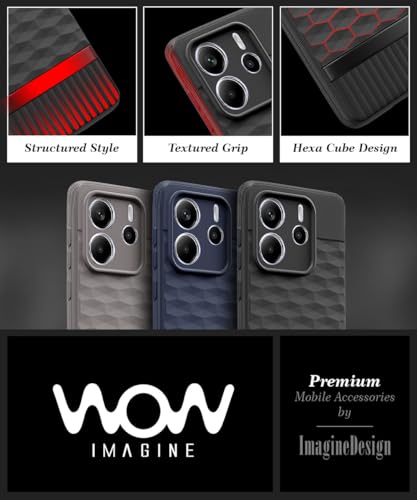 Image of WOW IMAGINE Back Cover for Redmi Note 14 SE 5G | Redmi Note 14 5G with Hexa Cube Design | Ultra Slim Soft | Inner Velvet Fabric | Matte Silicone Flexible Mobile Case | Camera Protection - Black