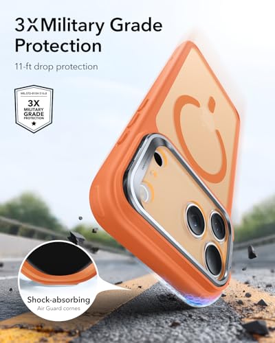Image of ESR for iPhone 17 Pro Case with Stash Stand, Camera Control Cover Compatible with MagSafe, Military-Grade Drop Protection Magnetic Phone Case, Scratch-Resistant Back Cover, Frosted Orange
