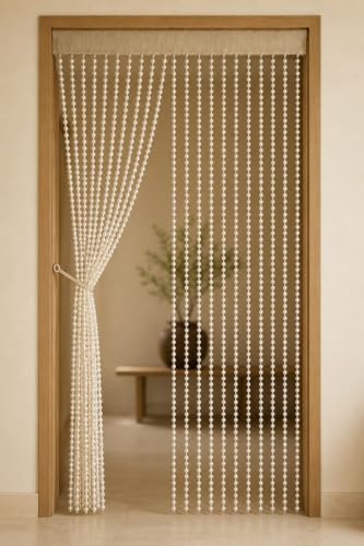 Image of Future Trends Premium Cream Pearl Beaded Curtain 4 x 7 Ft | Decorative Door String Curtain for Entrance, Mandir, Living Room & Room Divider | Hanging Beads Curtain for Home & Festive Decor