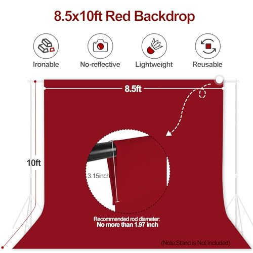 Image of EMART 8.5x10ft Red Backdrop for Photography, Large Party Photo Background Curtain Drapes, Washable Polyester Fabric Back Drop Screen Sheet for Birthday Video Studio Portrait Photoshoot