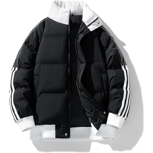 Doudoune coupe-vent homme chic à rayures, veste d'hiver de qualité premium avec grand col montant