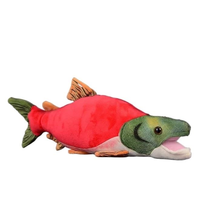 Peluche saumon rouge réaliste poisson doux 39 cm