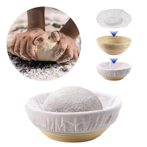 Image of 6pcs White Rattan Banneton Bread Proofing Basket Linen Liner Cloth Cover Fit 8" 9" 10" Round Banneton Proving Basket (Round Size)