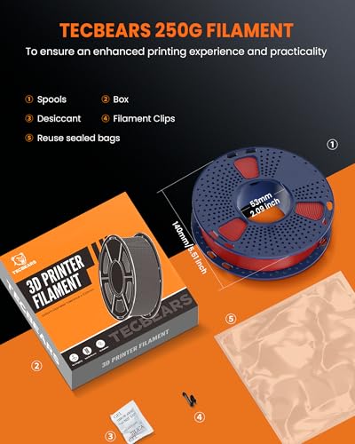 Image of TECBEARS PETG Filament Bundle, 250g /Spool, 16 Color, 4kg in Total, Black+White+Gray+Olive Green+Red+Pink+Orange+Blue+Cyan+Green+Yellow+Beige+Purple+Transparent+Coffee+Sliver