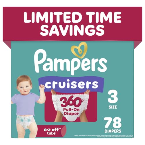 Image of Pampers Diapers - Cruisers 360 - Size 3, 78 Count, Babyproof up to 100% Leakproof Pull-On Diaper