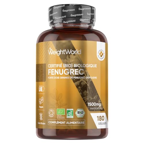 Fenugrec Gélule Bio Vegan, 180 Gélules Multiusages – Fenugrec Bio gelules sans Additifs, sans Gluten ni Lactose, 1500mg Fenugreek Capsules pour 3 Mois, sans...